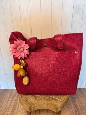 Summer Daisy Pink Purse Charm Genuine Leather Sunflower Flower Bag Charm NEW!